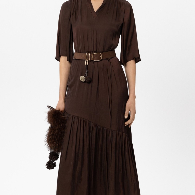Satin-Kleid mit Saumvolants