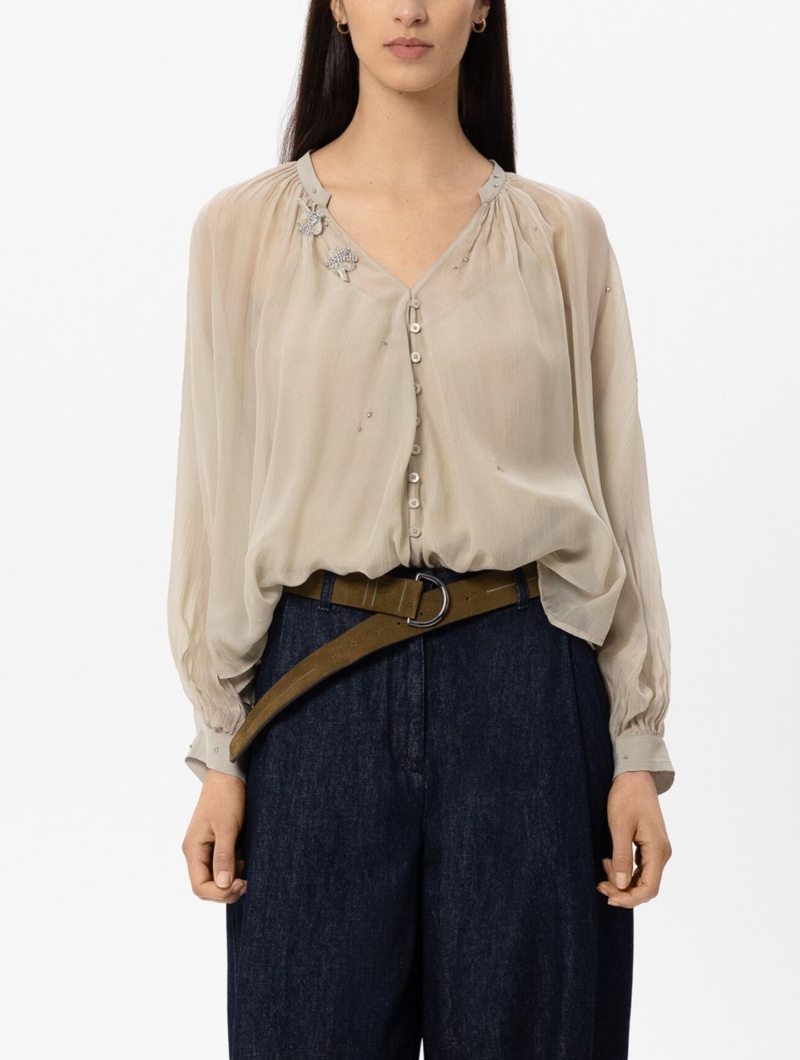 Bluse mit Kristallsteinen 