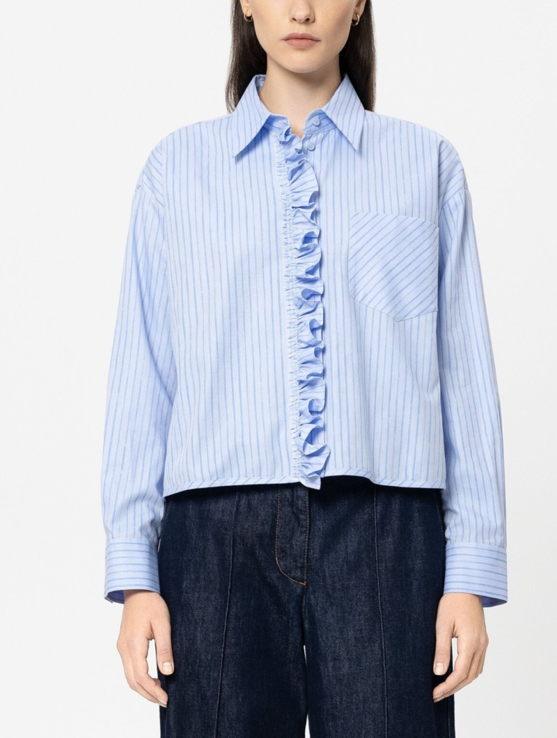 Streifen-Hemdbluse mit Rüsche 