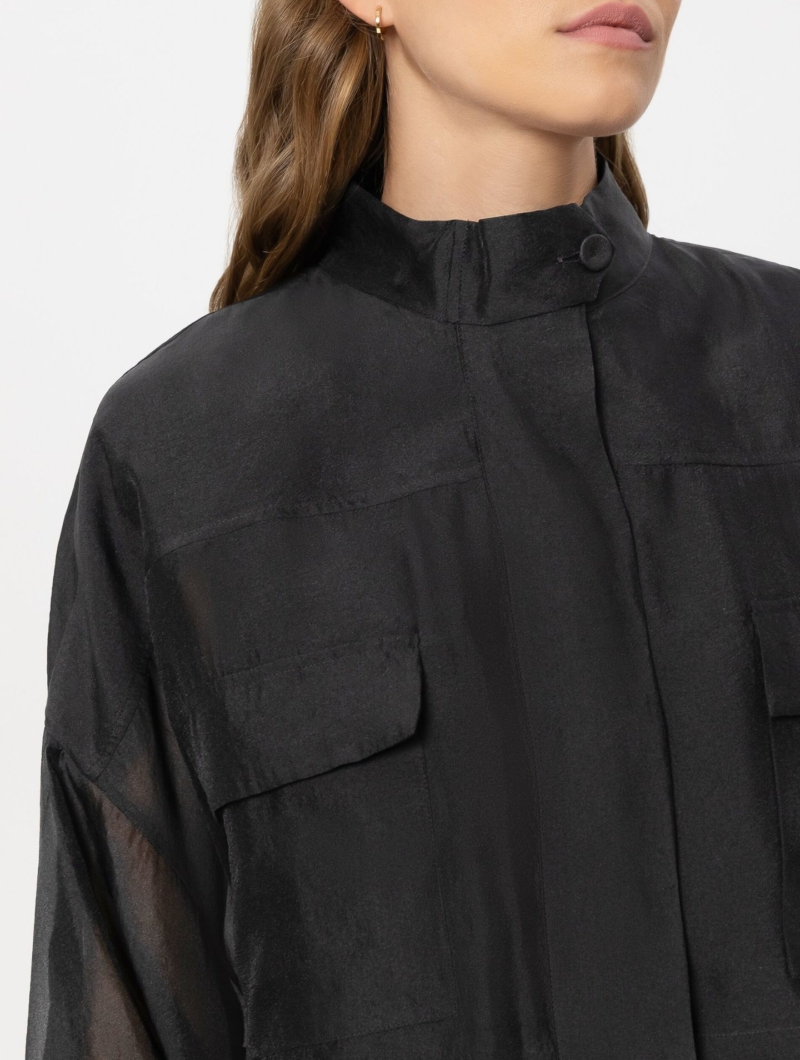 Overshirt-Bluse mit Stehkragen 