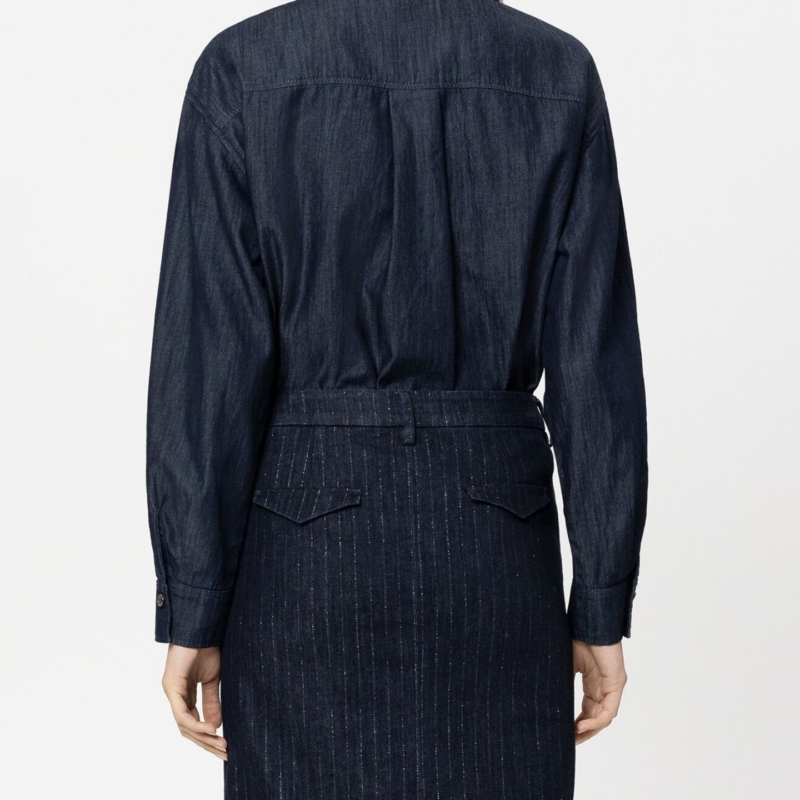 Denim-Hemdbluse mit Rüsche