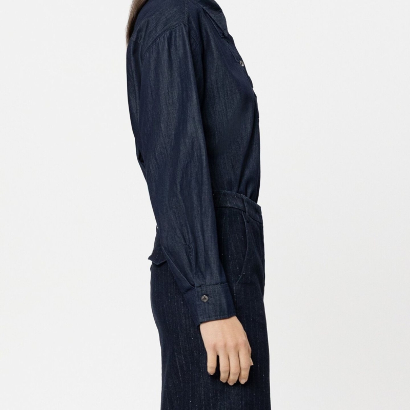 Denim-Hemdbluse mit Rüsche