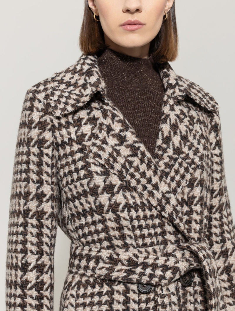 Glencheck-Mantel mit Gürtel 