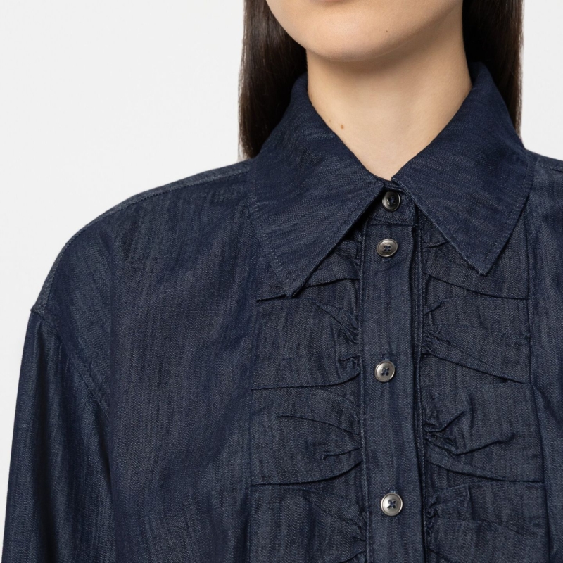 Denim-Hemdbluse mit Rüsche
