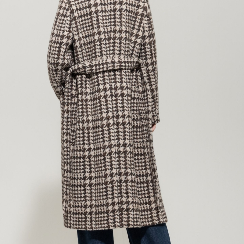 Glencheck-Mantel mit Gürtel